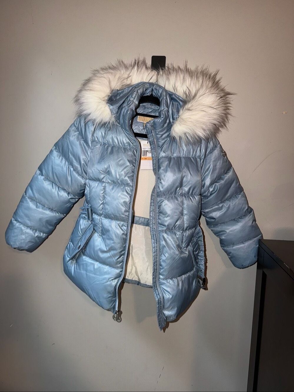 Michael Kors Little Girls hooded Heavy Weight Stadium puffer Jacket light blue S - Picture 2 of 5